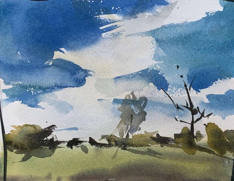 Easy watercolor landscape ideas with clouds