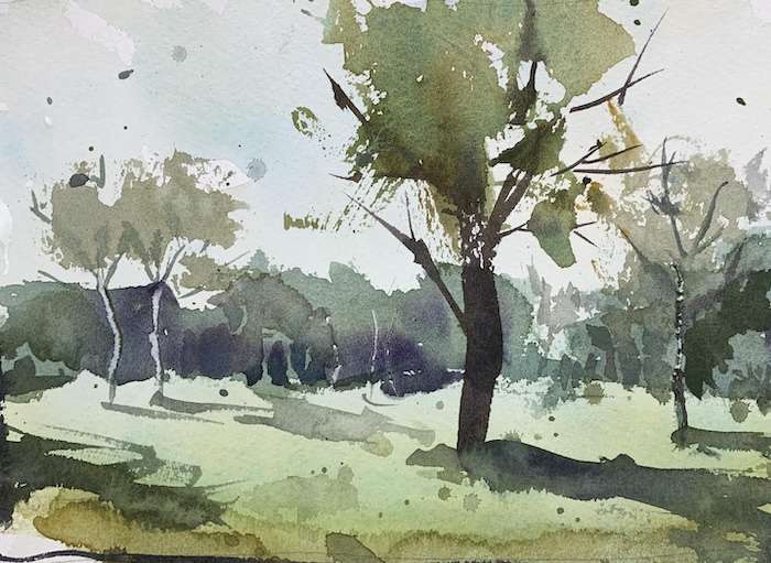 Park scenery with watercolors
