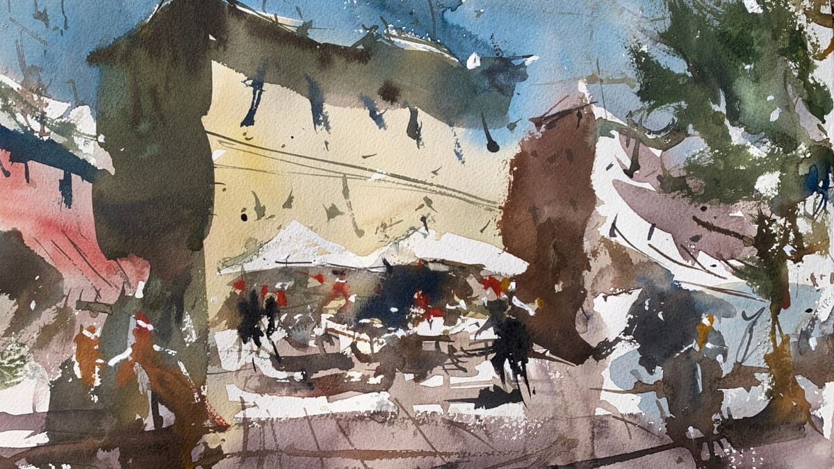 Loose Cafe Scene With Watercolors Demo