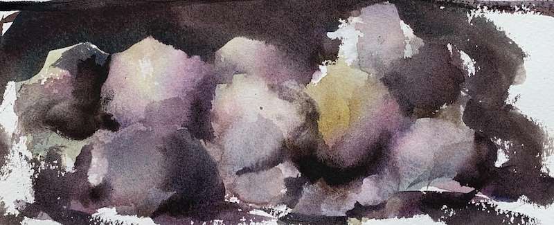 Boulders and round rocks with watercolors