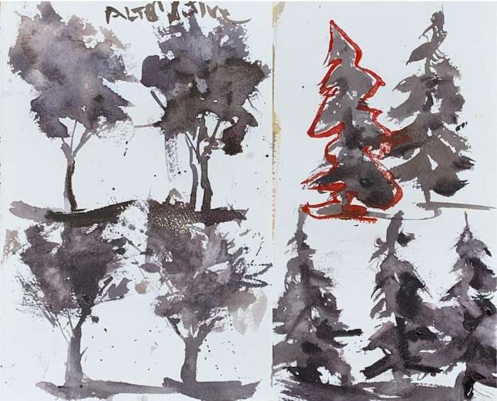 Tree studies with watercolors